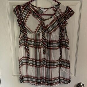 Time and Tru Multicolor Plaid Ruffle Blouse